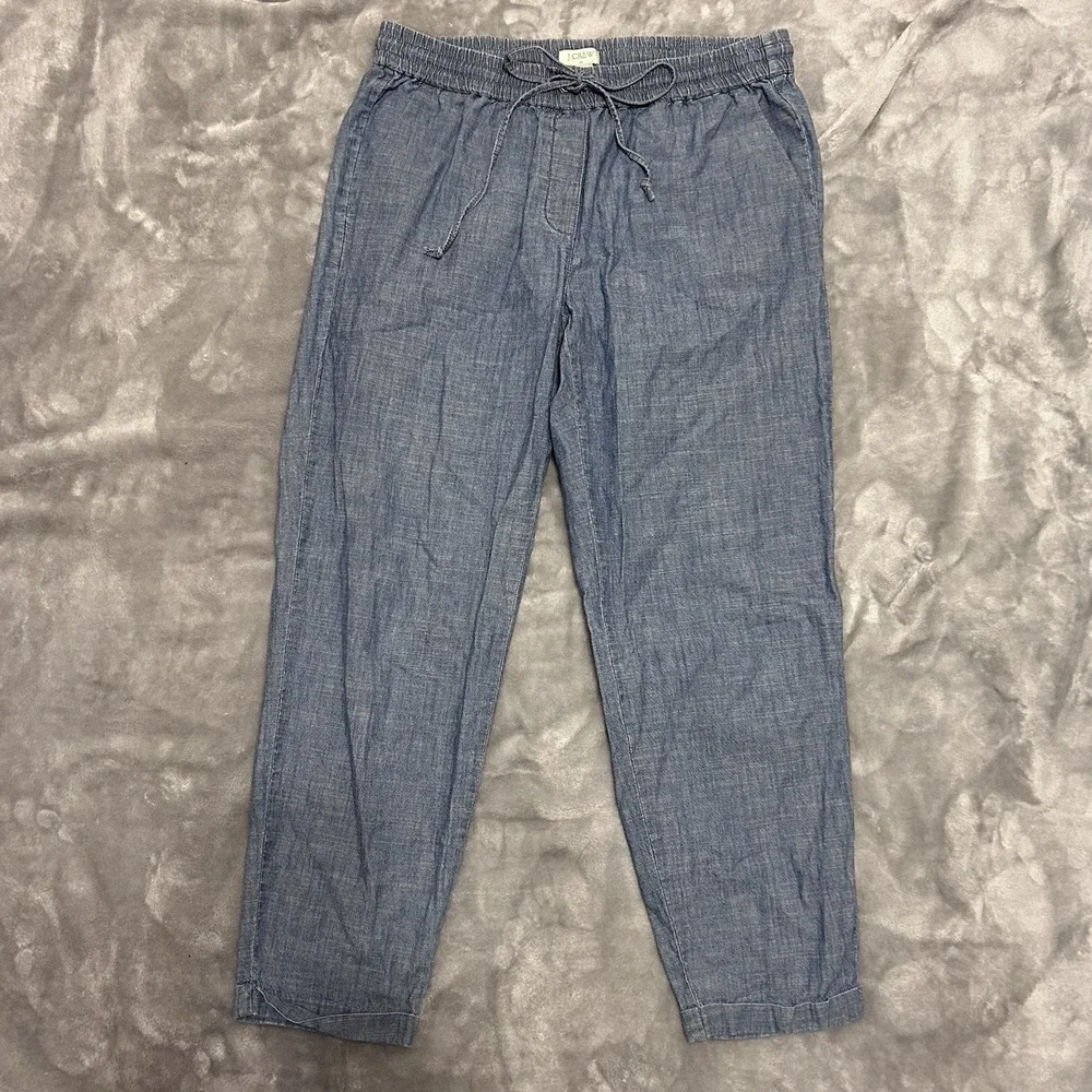 J. Crew Pants Chambray Pull on Drawstring Ankle Size 6 resort vacation boho - Picture 1 of 7